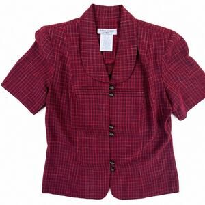 Vintage Miss Dorby Red Plaid Short Sleeve Blazer Jacket Size 8